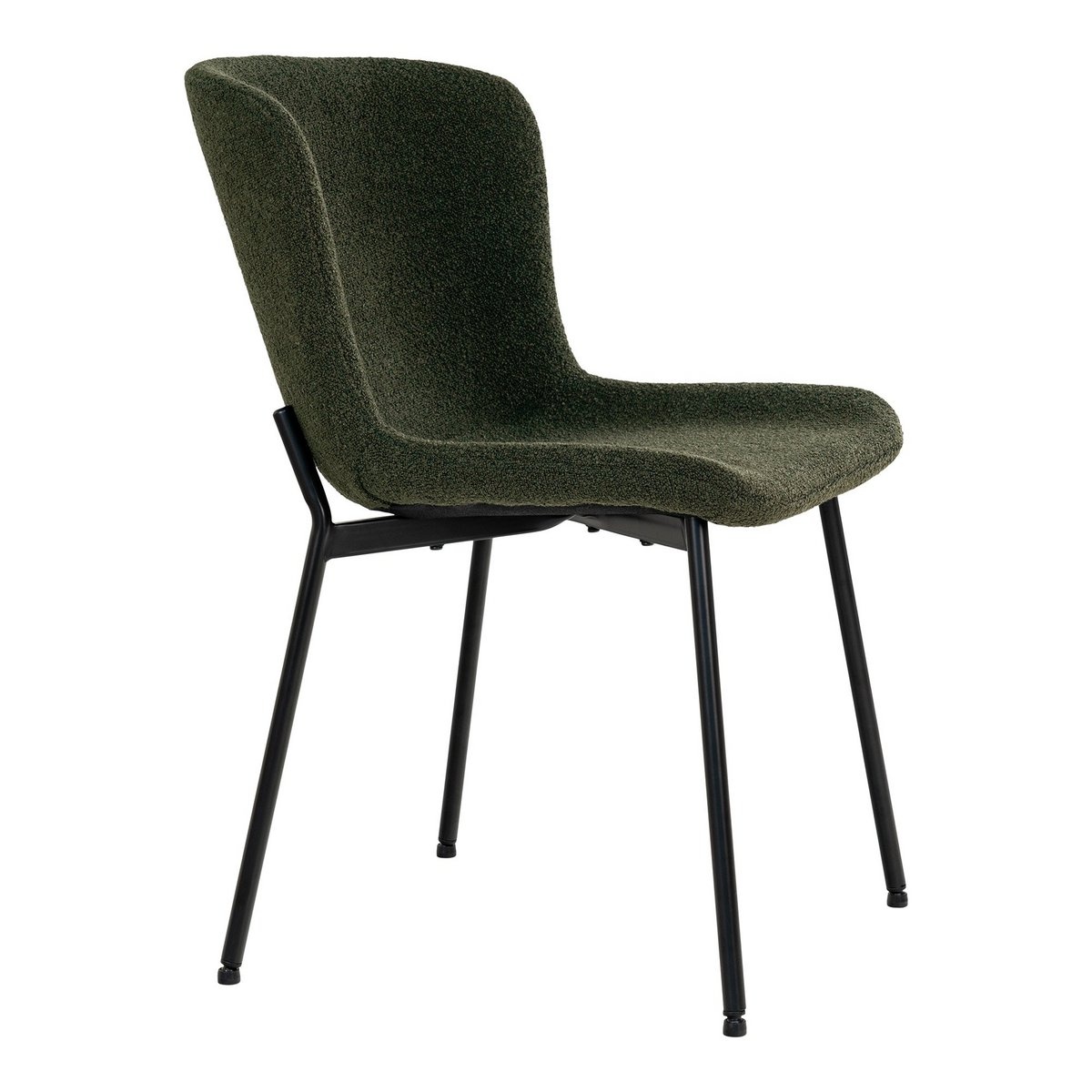 Maceda Dining Chair - Eetkamerstoel in bouclé, donkergroen met zwarte poten