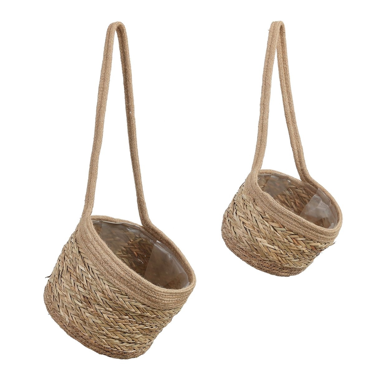 KantoormeubelenPlus Anne Hangende Mand voor Planten - Set van 2 - H20 x Ø25 cm - Zeegras - Lichtbruin