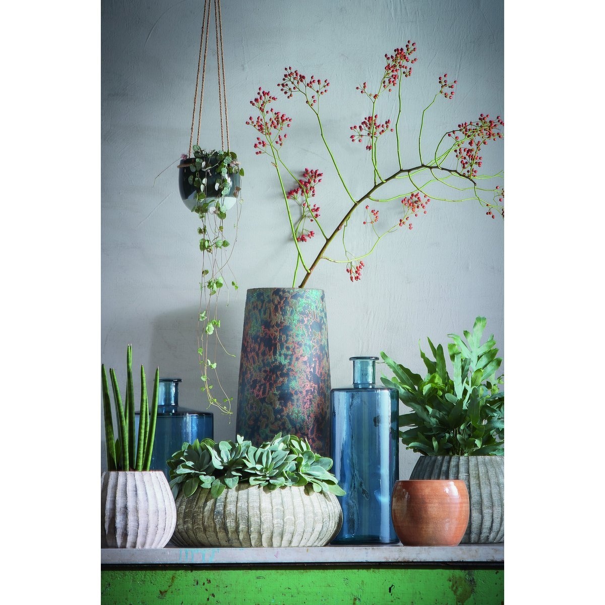 KantoormeubelenPlus Guan Fles Vaas - H40 x Ø15 cm - Gerecycled Glas - Blauw
