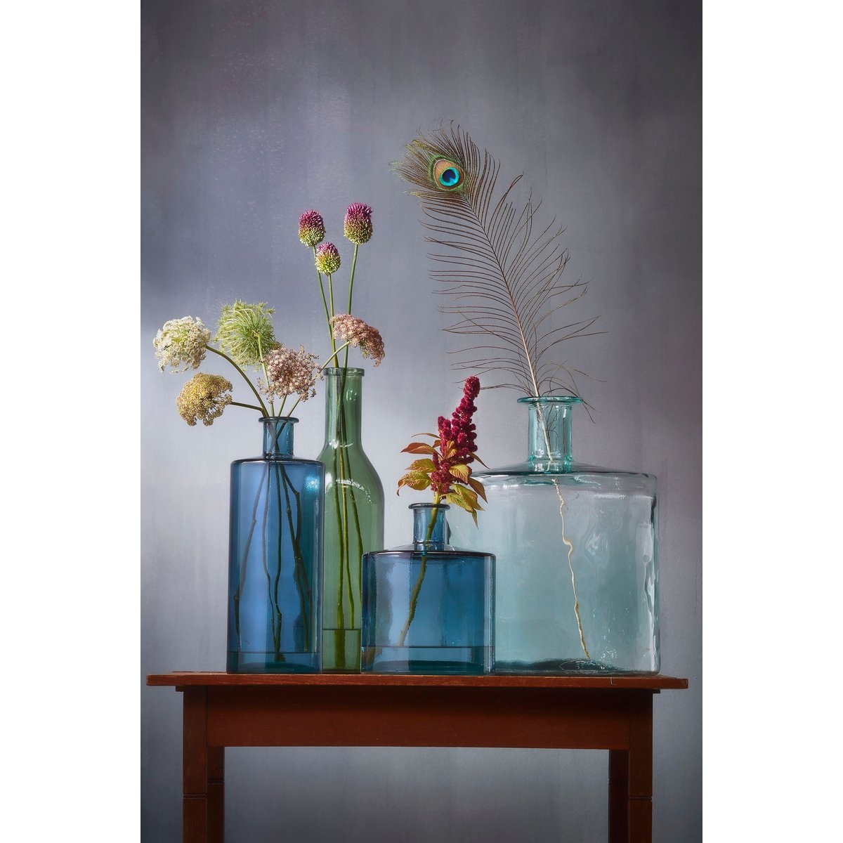 KantoormeubelenPlus Guan Fles Vaas - H40 x Ø15 cm - Gerecycled Glas - Blauw