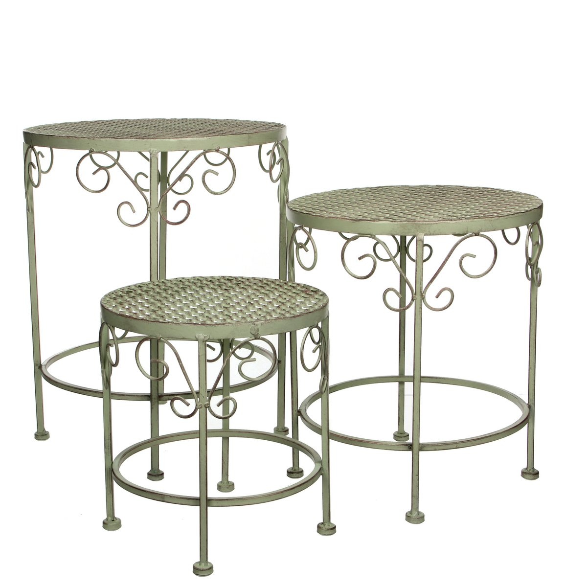 KantoormeubelenPlus Provence Plantentafel voor Buiten - Set van 3 - H43 x Ø35 cm - Lichtgroen