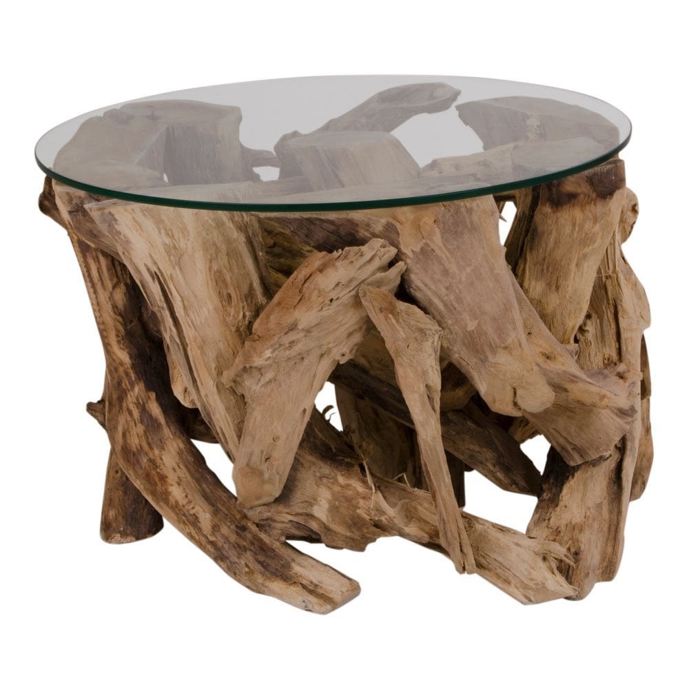 KantoormeubelenPlus Grand Canyon Coffee Table - Salontafel, glas met natuurpoten, Ø60x40 cm