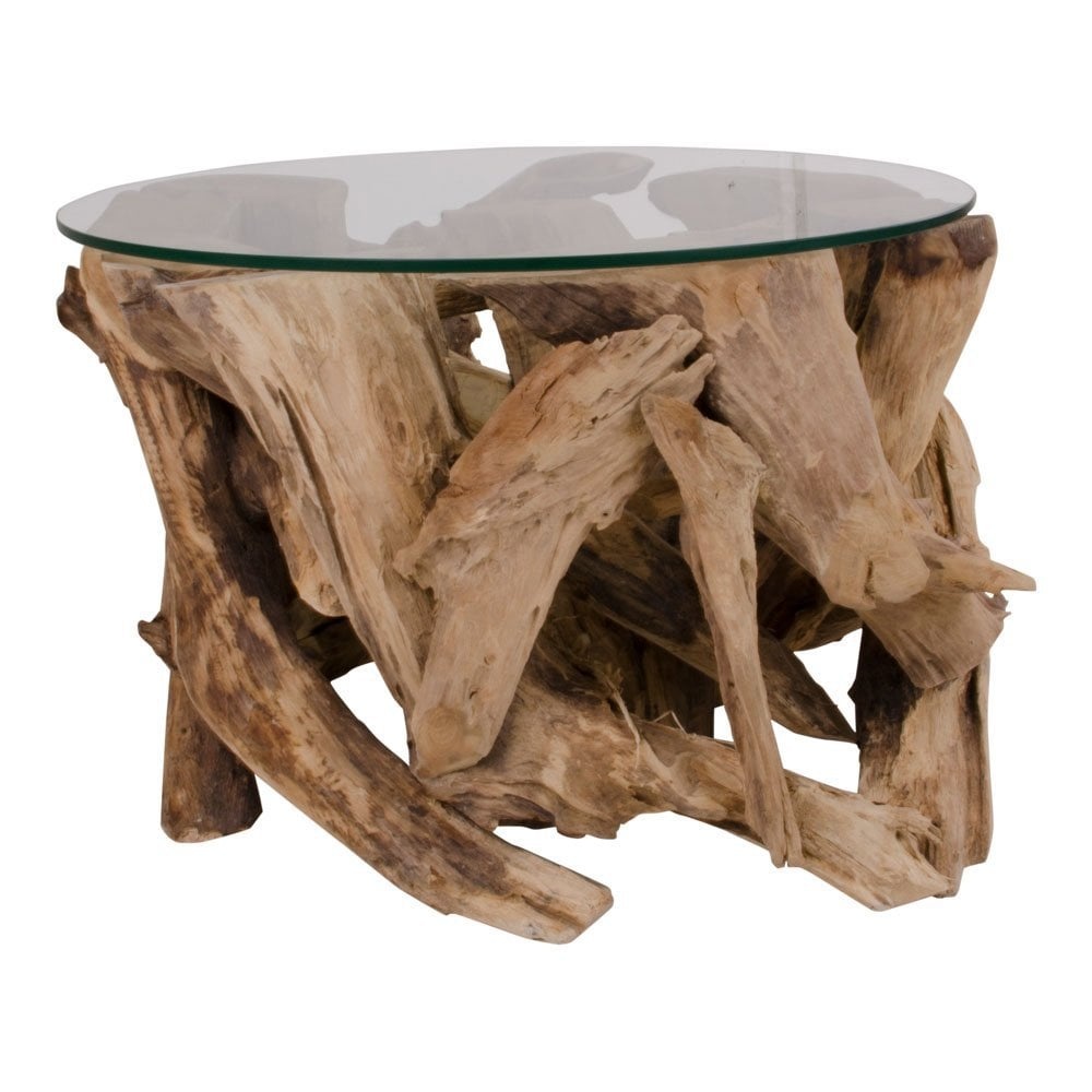 KantoormeubelenPlus Grand Canyon Coffee Table - Salontafel, glas met natuurpoten, Ø60x40 cm