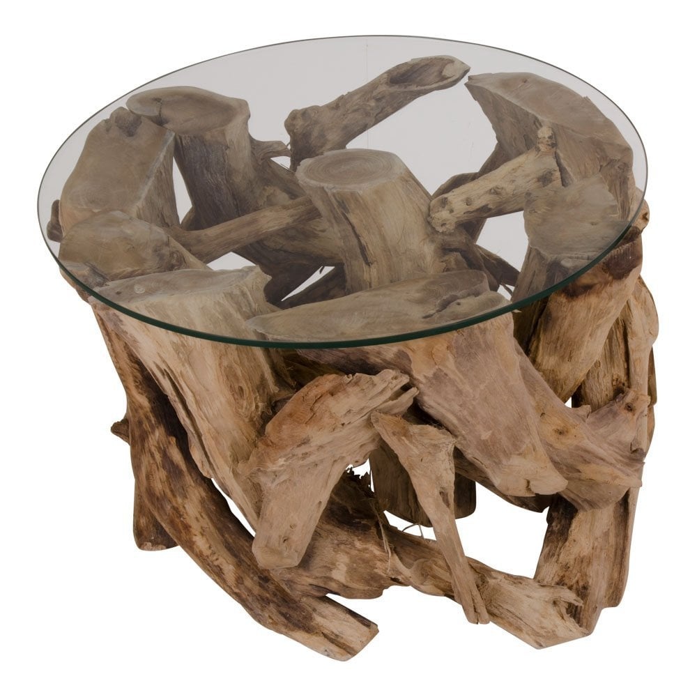 KantoormeubelenPlus Grand Canyon Coffee Table - Salontafel, glas met natuurpoten, Ø60x40 cm