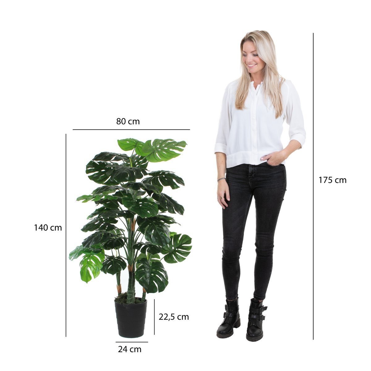 KantoormeubelenPlus Monstera Kunstplant - H140 x Ø80 cm - Groen