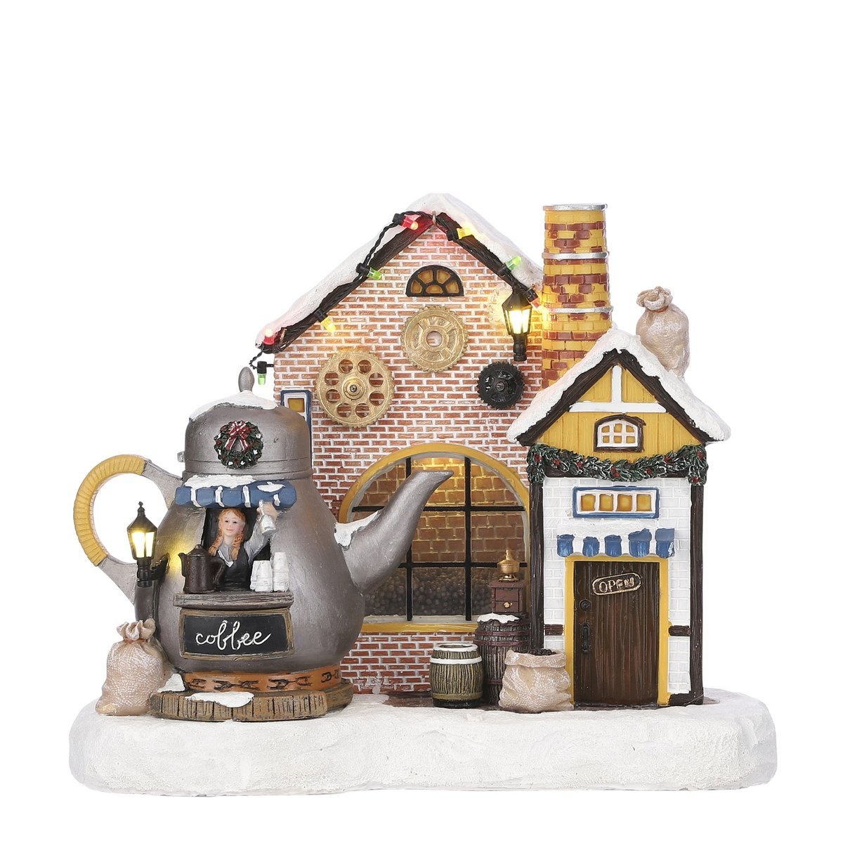 KantoormeubelenPlus LuVille Kerstdorp Miniatuur Koffie Fabriek - L25 x B16,5 x H21 cm