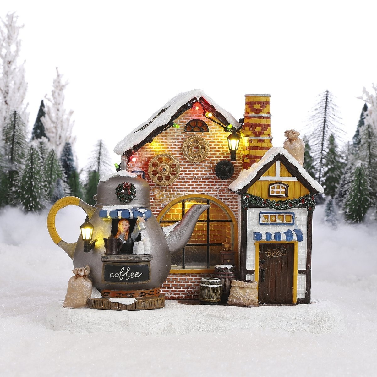 KantoormeubelenPlus LuVille Kerstdorp Miniatuur Koffie Fabriek - L25 x B16,5 x H21 cm