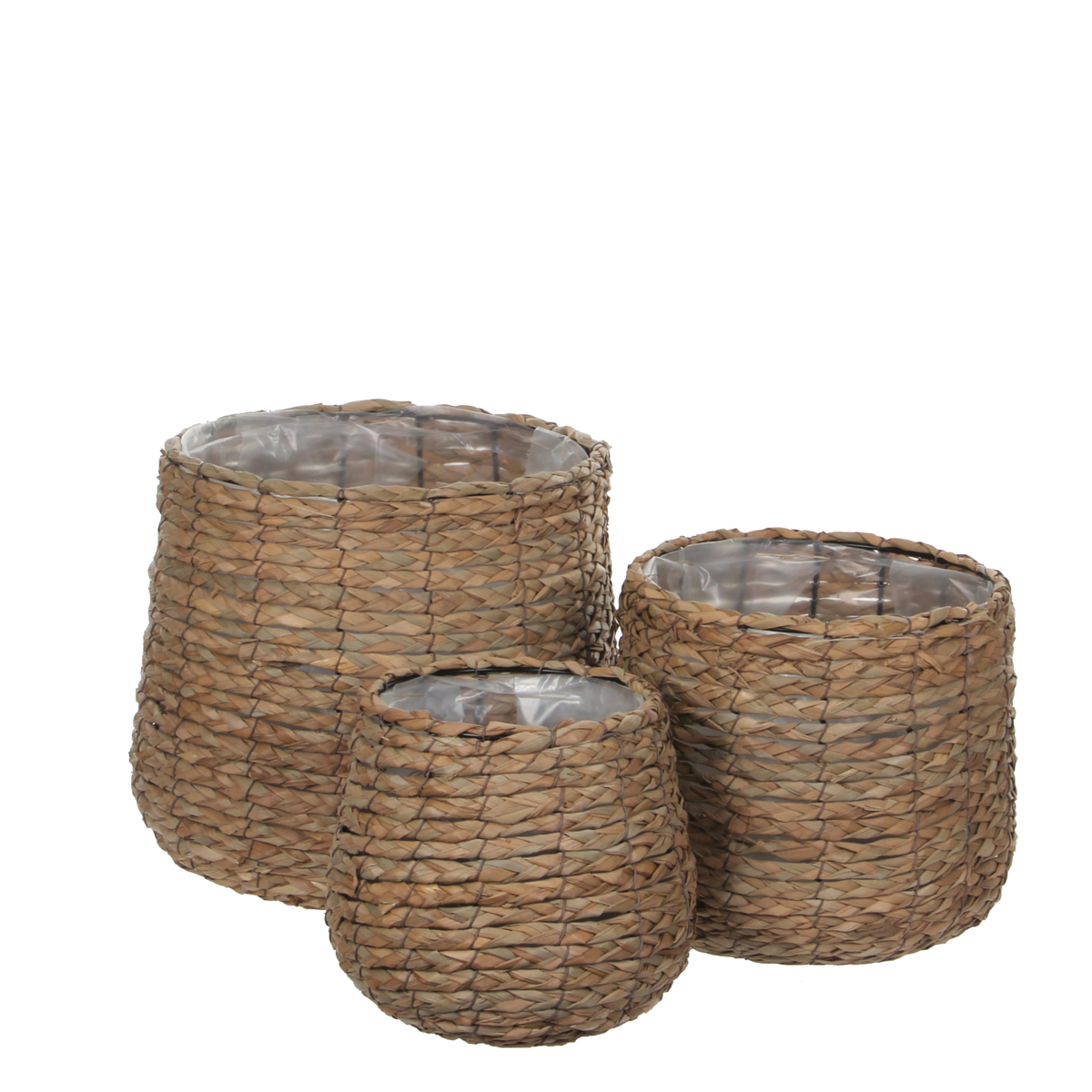 KantoormeubelenPlus Avalon Mand voor Planten - Set van 3 - H31 x Ø30 cm - Zeegras - Lichtbruin