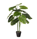 KantoormeubelenPlus Alocasia Kunstplant in Bloempot - H100 x Ø50 cm - Groen