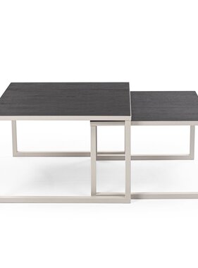 VidaXL Stalux Salontafelset 'Lisa' 65 en 50cm, kleur wit / zwart eiken