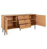 Kyoto Dressoir - Dressoir, eikenfineer, zwart metalen poten, 3 laden en 2 deuren, 150x40x74 cm