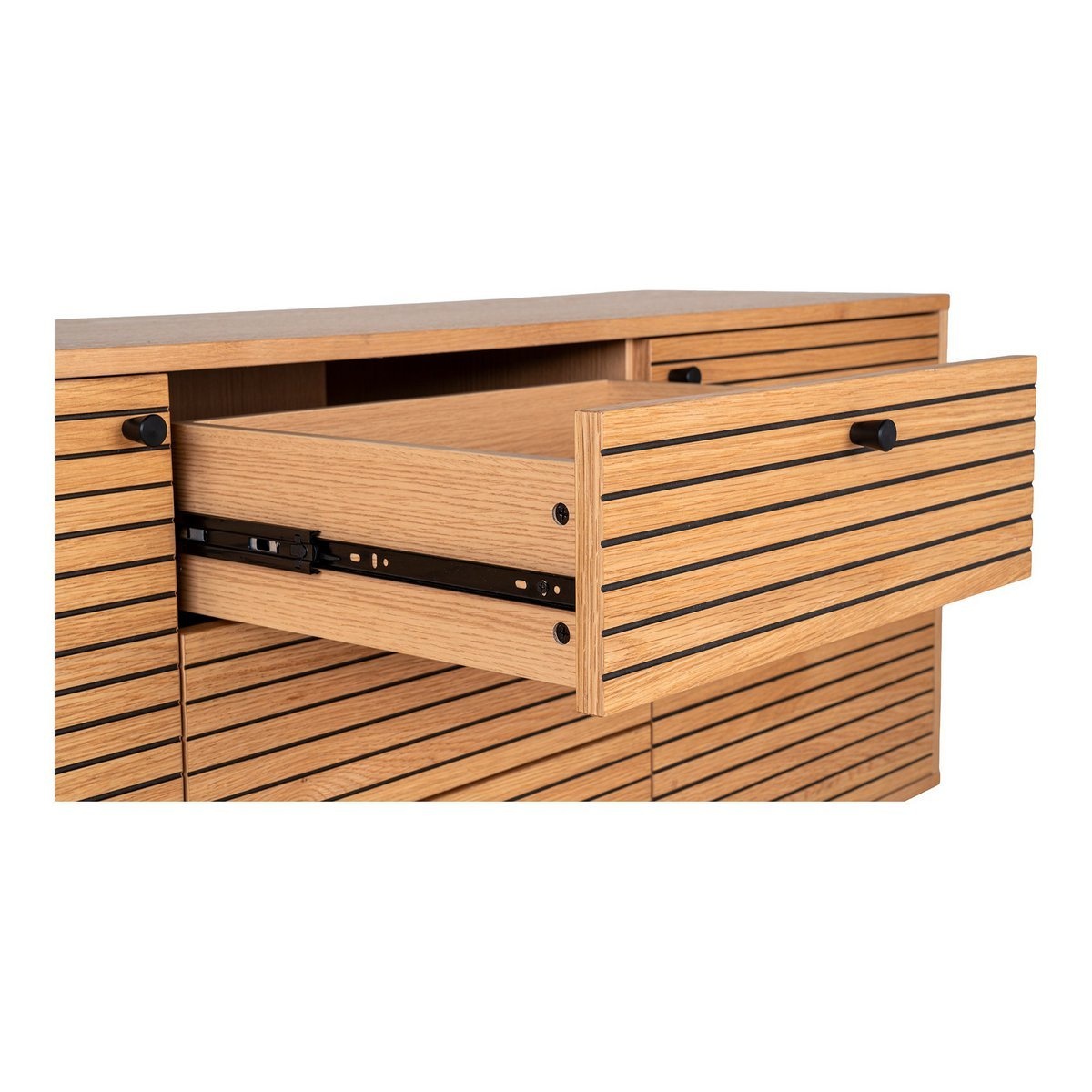 Kyoto Dressoir - Dressoir, eikenfineer, zwart metalen poten, 3 laden en 2 deuren, 150x40x74 cm