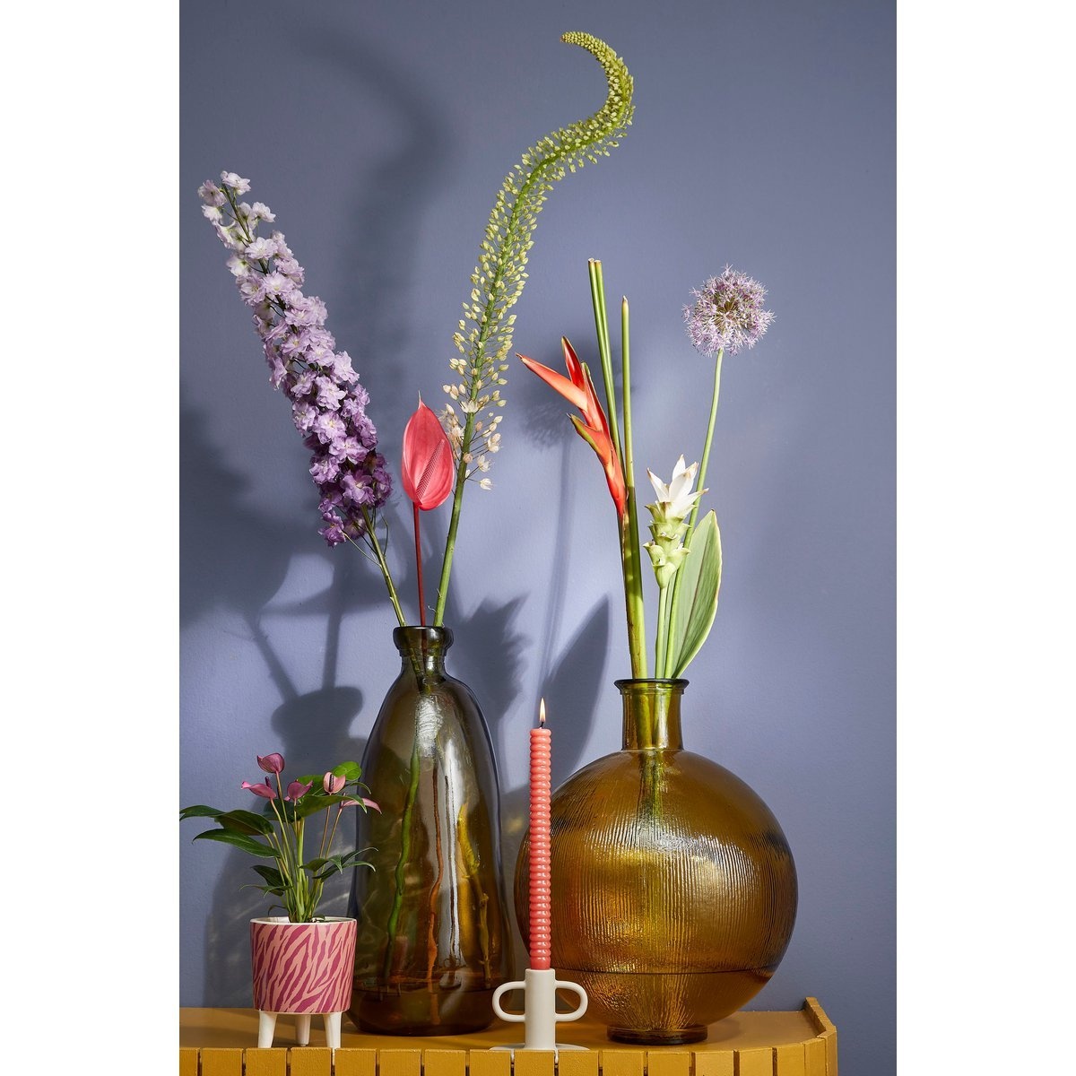 KantoormeubelenPlus Firenza Fles Vaas - H42 x Ø34 cm - Gerecycled Glas - Oker