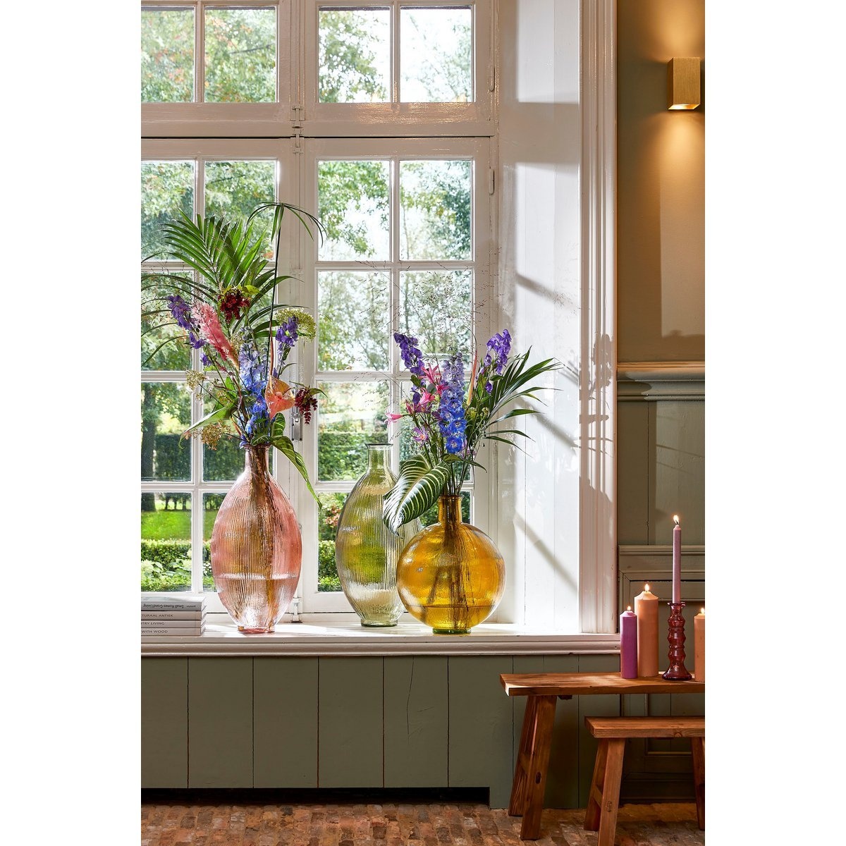KantoormeubelenPlus Firenza Fles Vaas - H42 x Ø34 cm - Gerecycled Glas - Oker