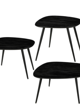 KantoormeubelenPlus Jailey Bijzettafel - Set van 3 - L62 x B52 x H34 cm - Gerecycled Hout - Zwart