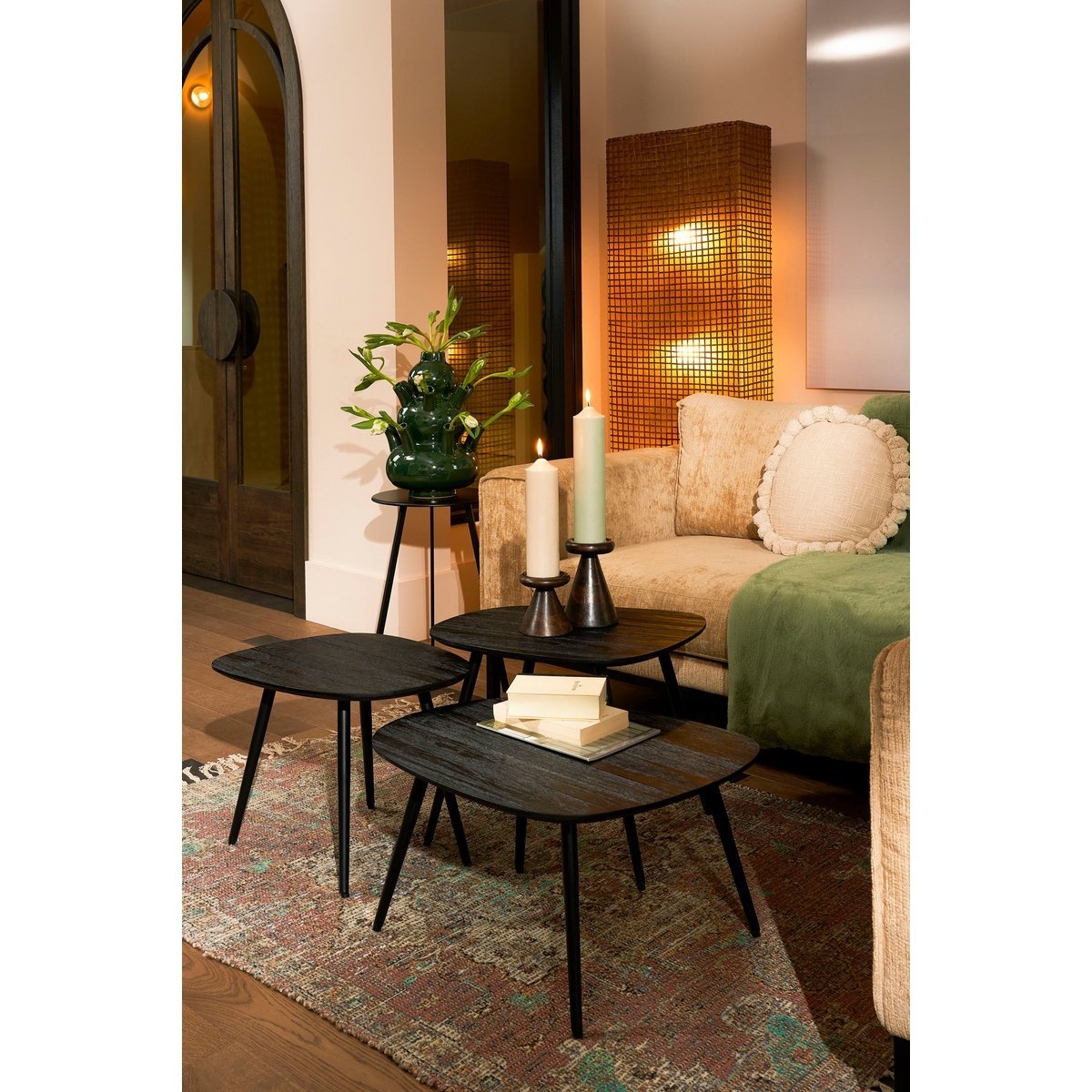 KantoormeubelenPlus Jailey Bijzettafel - Set van 3 - L62 x B52 x H34 cm - Gerecycled Hout - Zwart