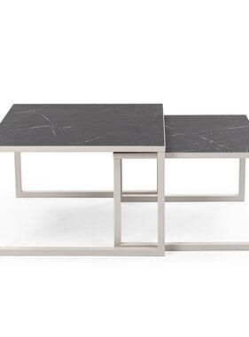 KantoormeubelenPlus Stalux Salontafelset 'Lisa' 65 en 50cm, kleur wit / zwart marmer