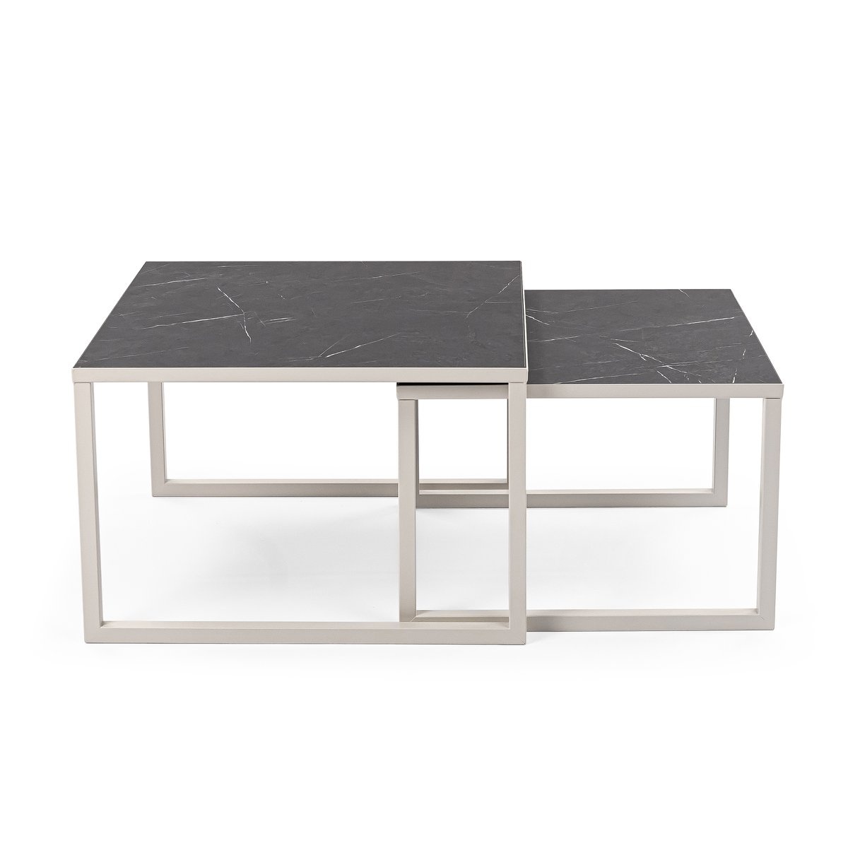 KantoormeubelenPlus Stalux Salontafelset 'Lisa' 65 en 50cm, kleur wit / zwart marmer