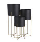 KantoormeubelenPlus Aries Bloempot op Standaard - Set van 3 - H58 x Ø24 cm - Zwart