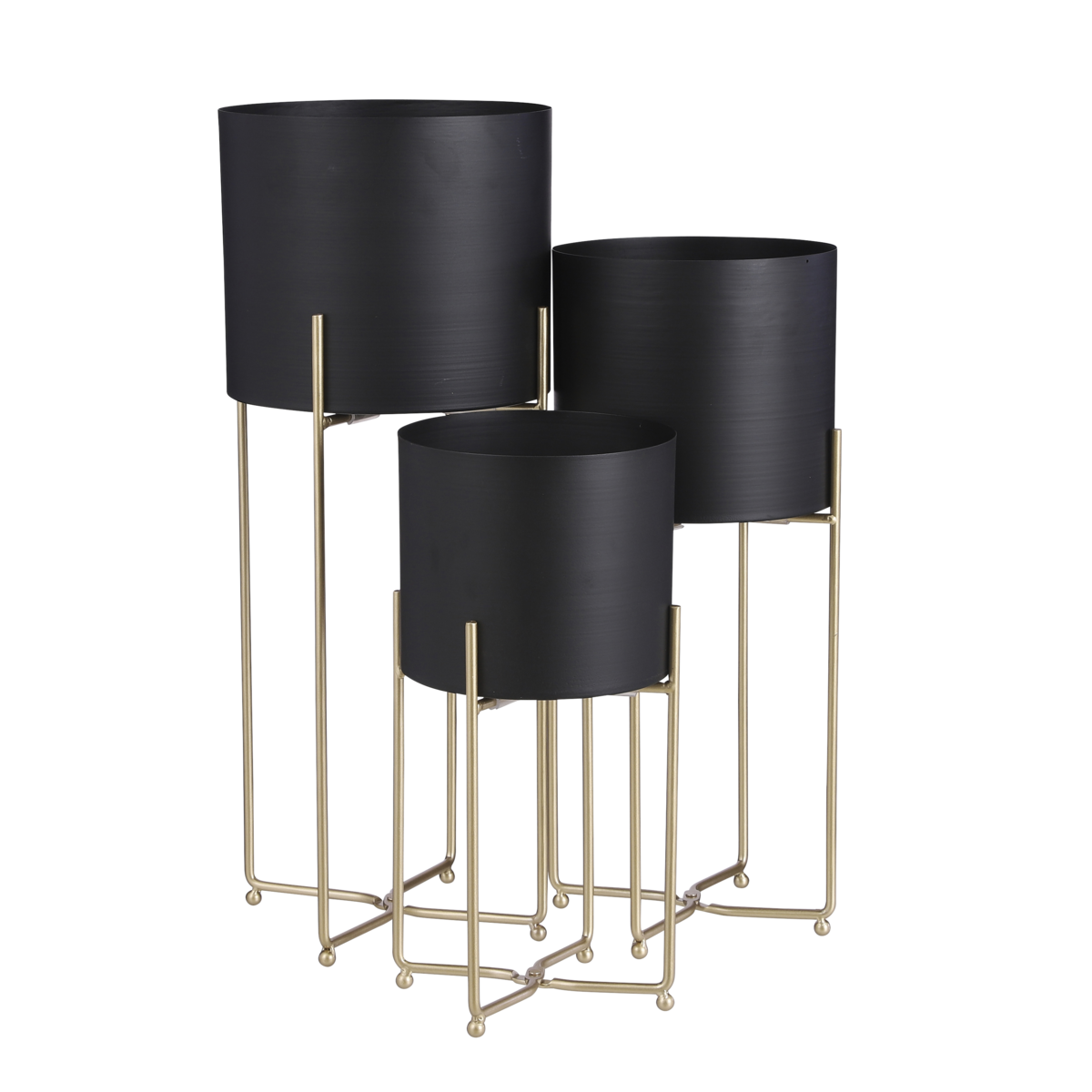 KantoormeubelenPlus Aries Bloempot op Standaard - Set van 3 - H58 x Ø24 cm - Zwart