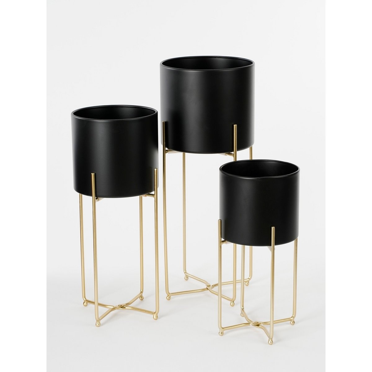 KantoormeubelenPlus Aries Bloempot op Standaard - Set van 3 - H58 x Ø24 cm - Zwart