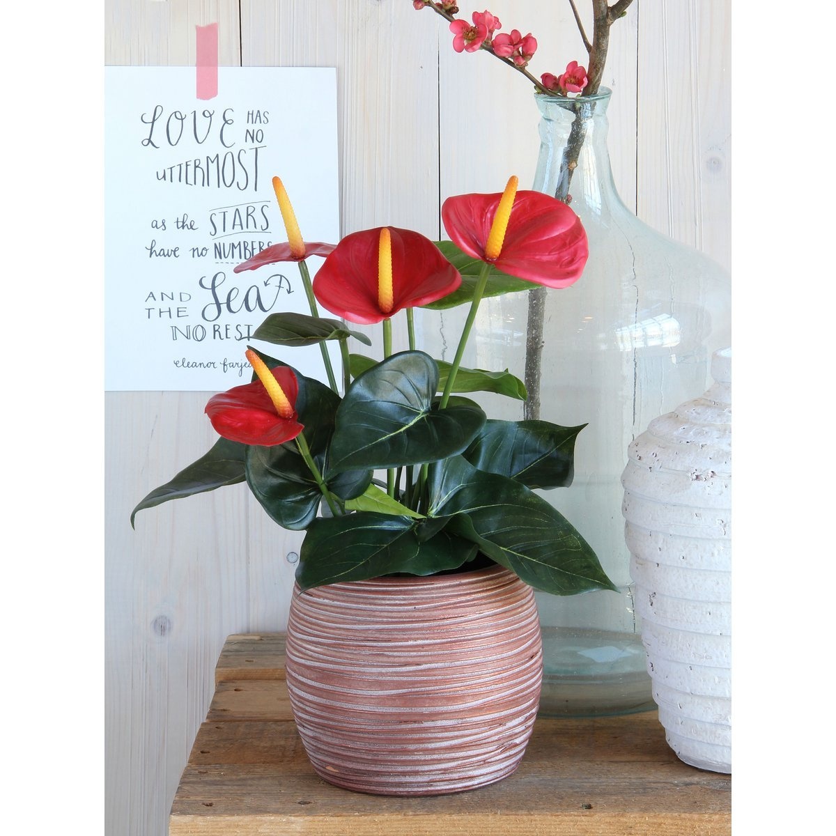 KantoormeubelenPlus Anthurium Kunstplant in Bloempot Stan - H38 x Ø30 cm - Rood