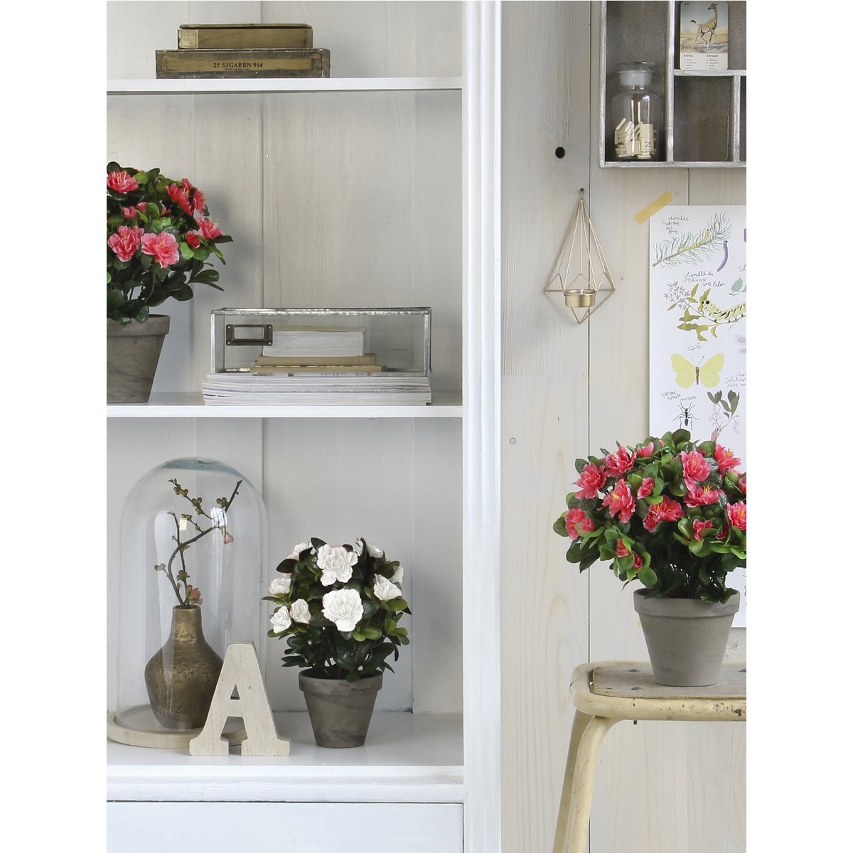 KantoormeubelenPlus Azalea Kunstplant in Bloempot Stan - H27 x Ø20 cm - Wit