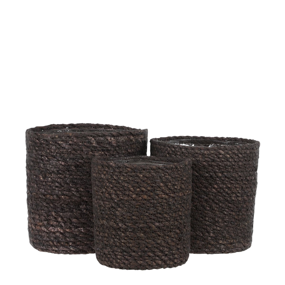 KantoormeubelenPlus Atlantic Mand voor Planten - Set van 3 - H16 x Ø16 cm - Zeegras - Grijs