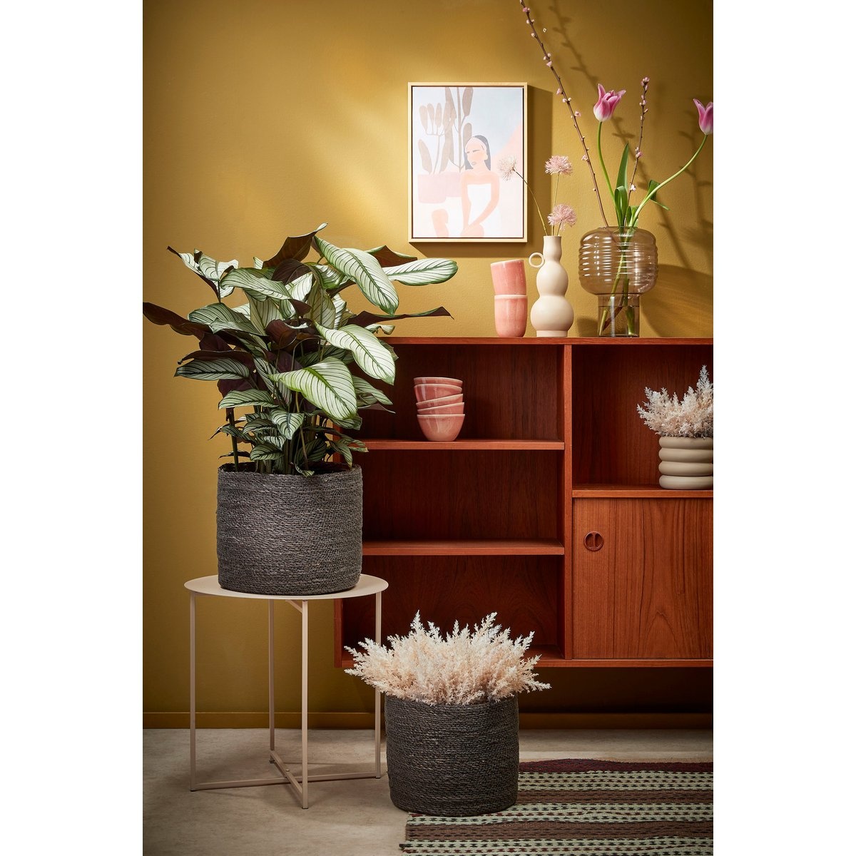 KantoormeubelenPlus Atlantic Mand voor Planten - Set van 3 - H16 x Ø16 cm - Zeegras - Grijs