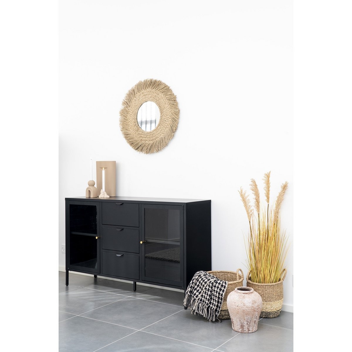 Zijplaid - Plaid, zwart/beige, 130x180 cm