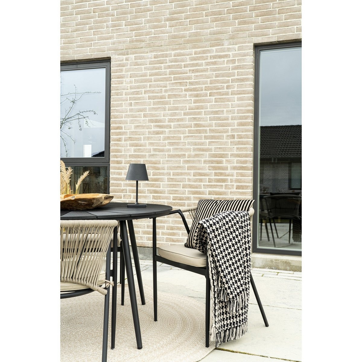 Zijplaid - Plaid, zwart/beige, 130x180 cm