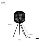 KantoormeubelenPlus Figo Vloerlamp - H76,5 x Ø32,5 cm - Bamboe - Zwart