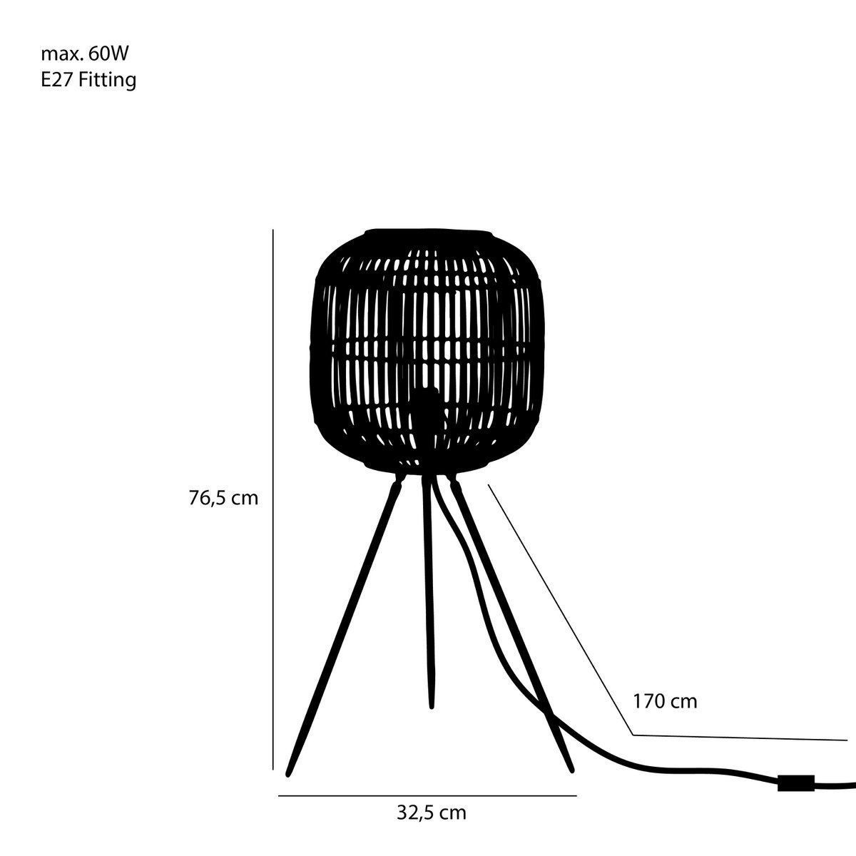 KantoormeubelenPlus Figo Vloerlamp - H76,5 x Ø32,5 cm - Bamboe - Zwart