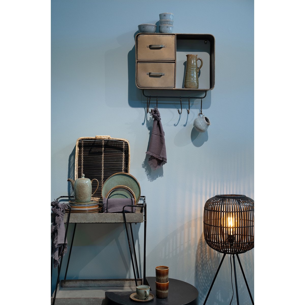 KantoormeubelenPlus Figo Vloerlamp - H76,5 x Ø32,5 cm - Bamboe - Zwart