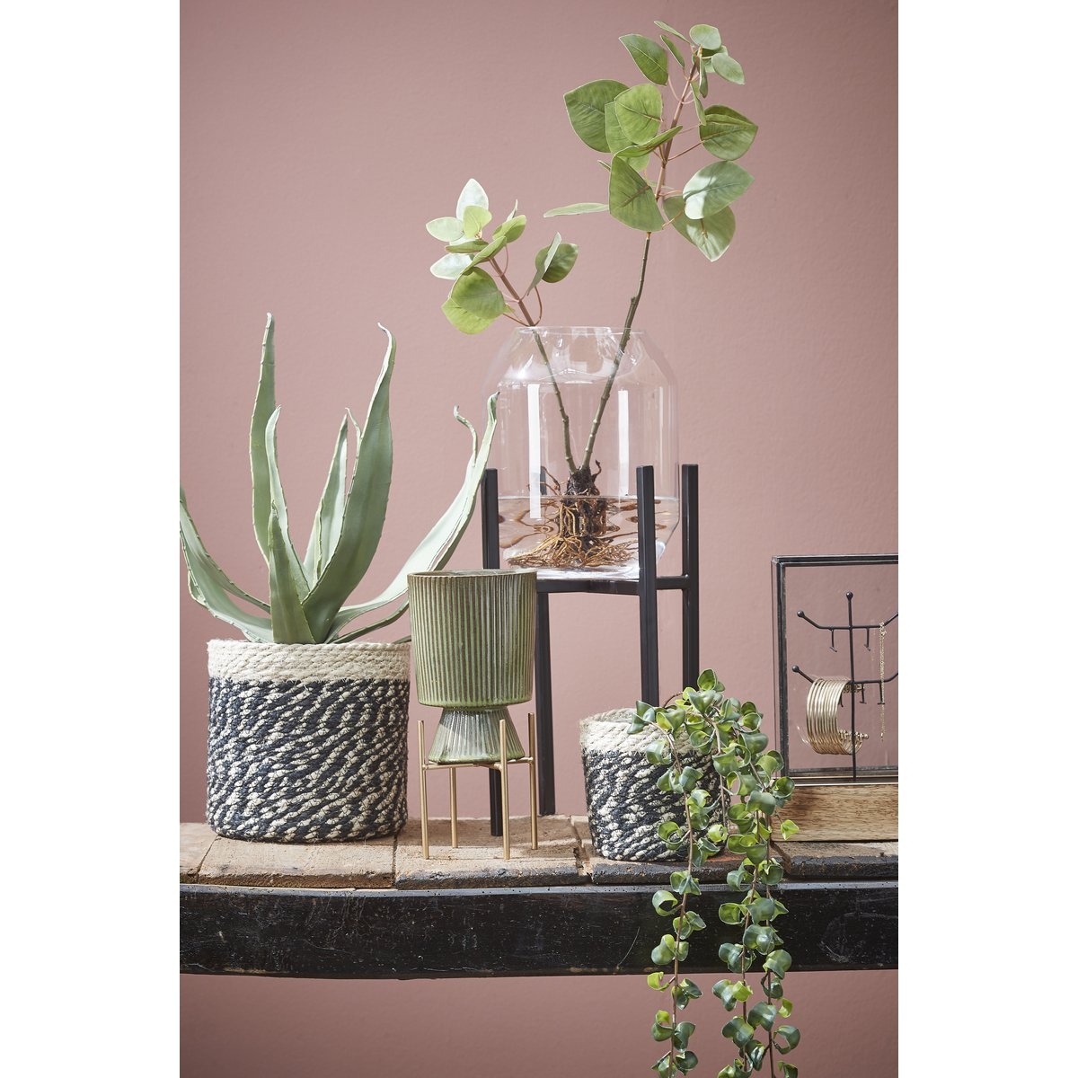 KantoormeubelenPlus Bonaparte Mand voor Planten - H18 x Ø18 cm - Jute - Zwart