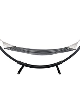 KantoormeubelenPlus Tripoli Hangmat - Hangmat op houten standaard, lariks, polyester/katoen, zwart/grijs/wit