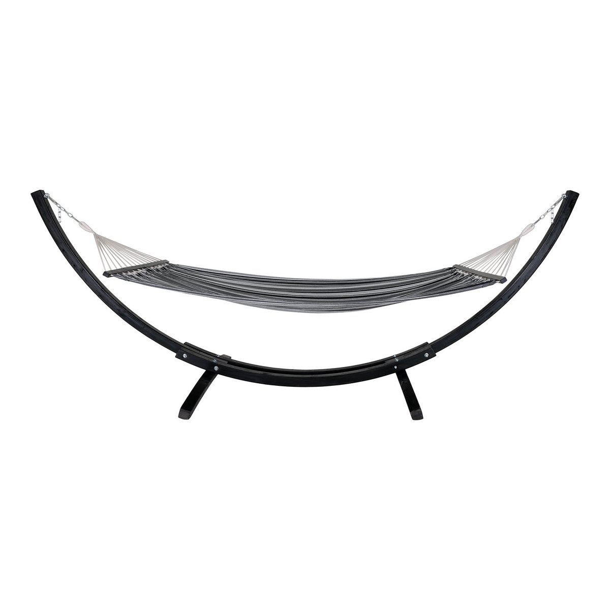 Tripoli Hangmat - Hangmat op houten standaard, lariks, polyester/katoen, zwart/grijs/wit