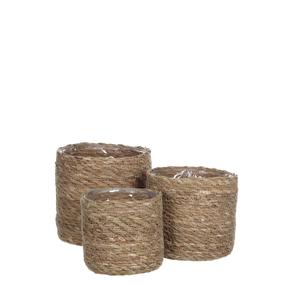 KantoormeubelenPlus Atlantic Mand voor Planten - Set van 3 - H16 x Ø16 cm - Zeegras - Lichtbruin
