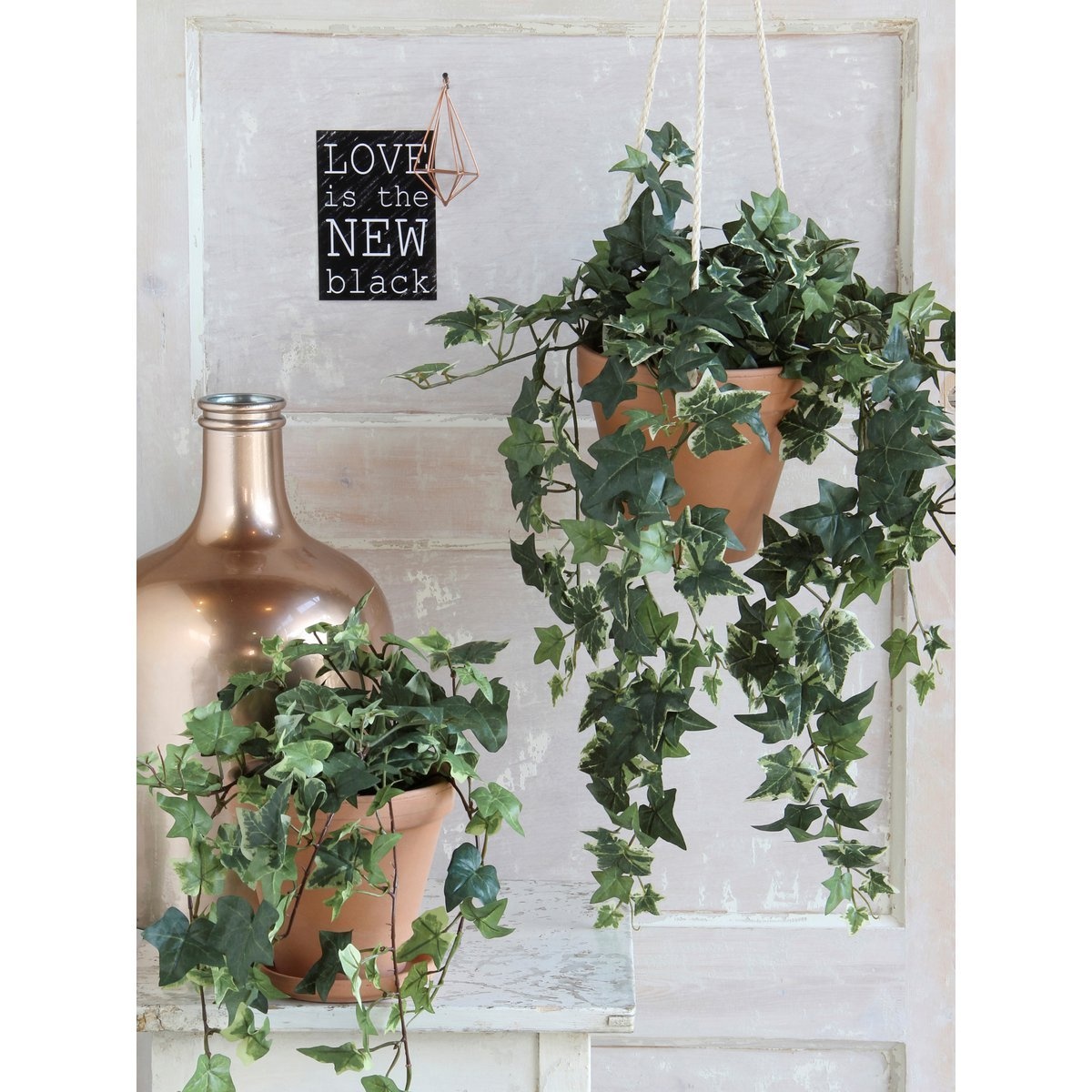 KantoormeubelenPlus Hedera Kunst Hangplant - H129 cm - Groen Bont