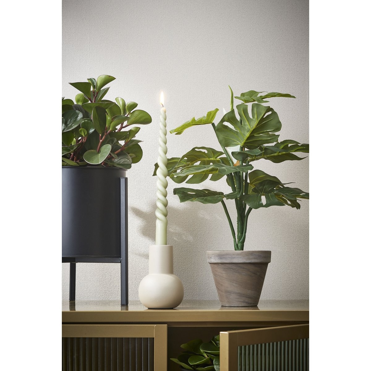 KantoormeubelenPlus Monstera Kunstplant in Bloempot Stan - H48 x Ø39 cm - Groen