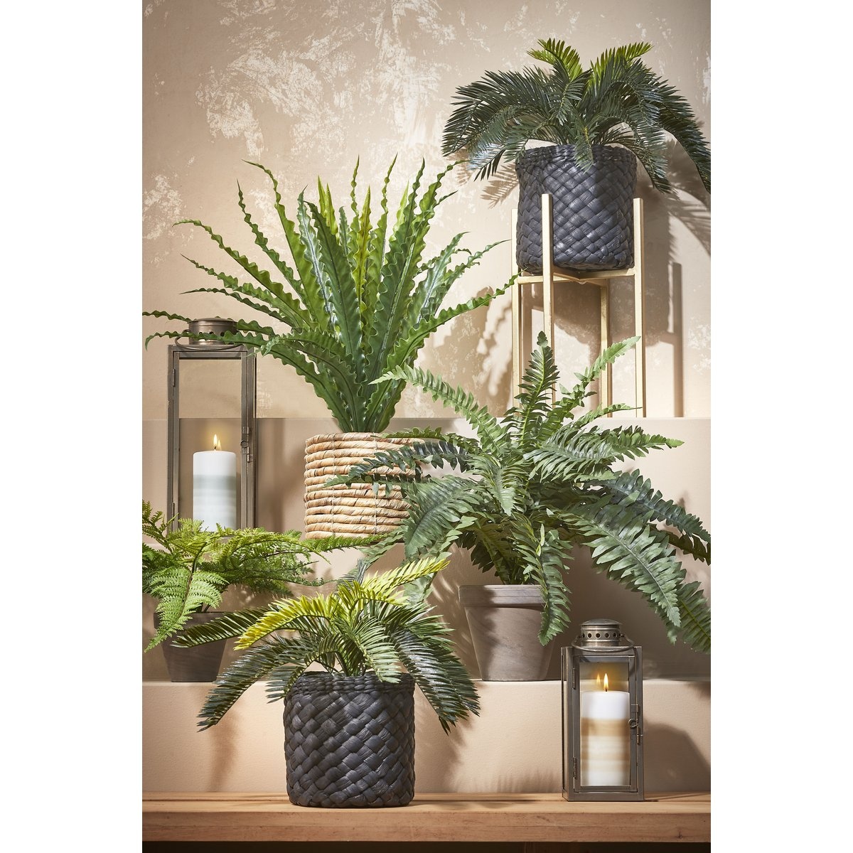 KantoormeubelenPlus Asplenium Kunstplant in Bloempot Stan - H54 x Ø66 cm - Groen