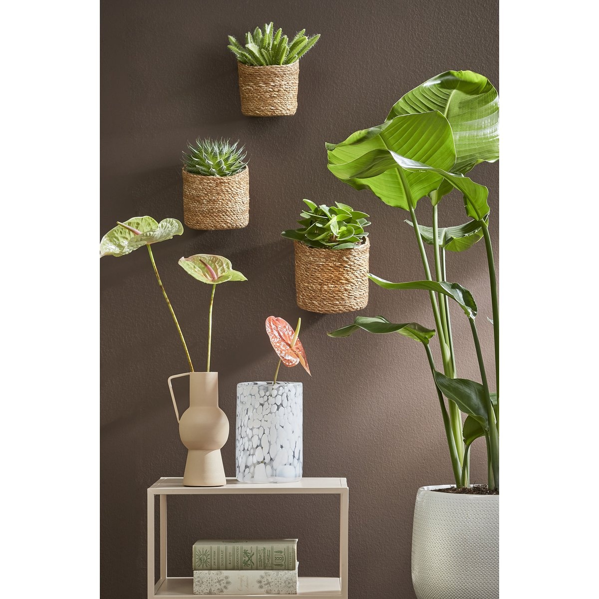 KantoormeubelenPlus Atlantic Hangende Mand voor Planten - Set van 3 - H16 x Ø16 cm - Lichtbruin