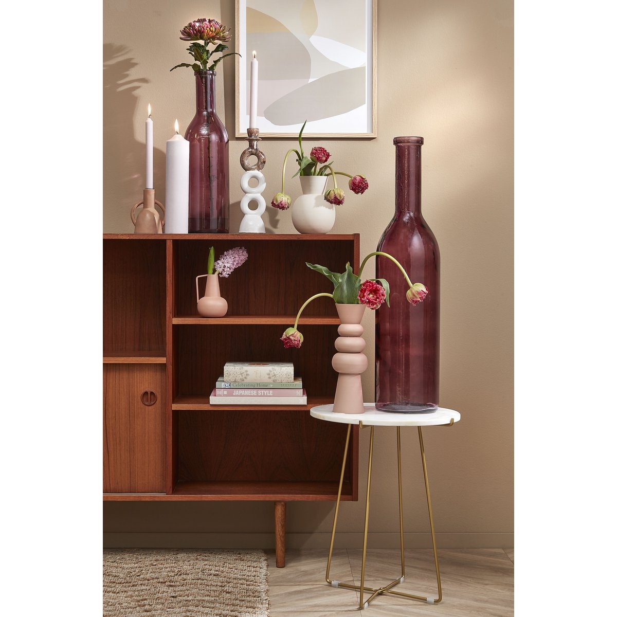 KantoormeubelenPlus Rioja Fles Vaas - H75 x Ø18 cm - Gerecycled Glas - Bordeaux