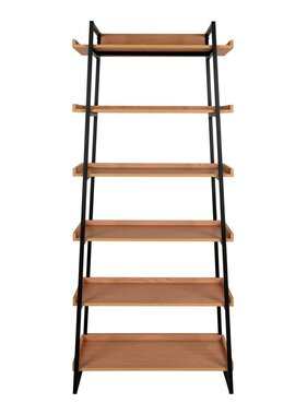 KantoormeubelenPlus Sakai Book Case - Boekenkast, essenfineer, zwart stalen frame, 6 planken, 80x35x185 cm