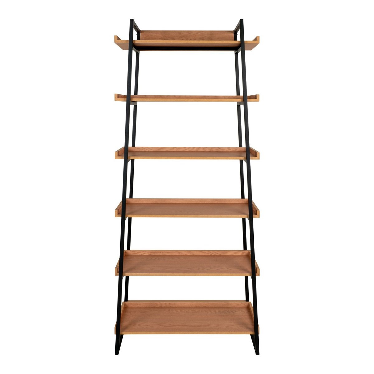 KantoormeubelenPlus Sakai Book Case - Boekenkast, essenfineer, zwart stalen frame, 6 planken, 80x35x185 cm