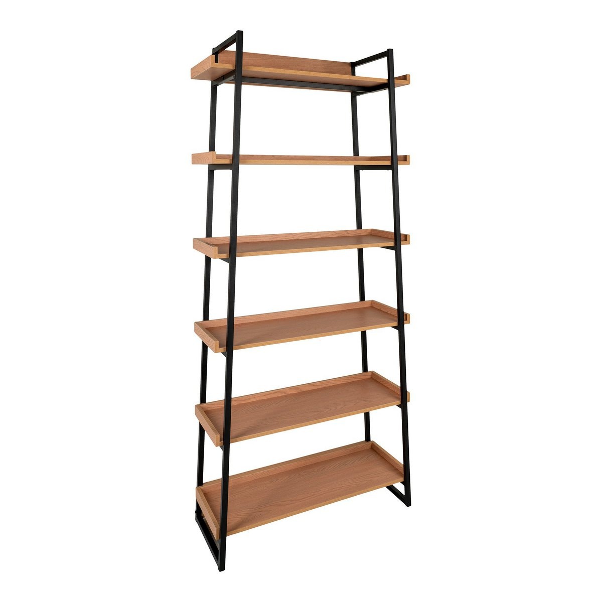 KantoormeubelenPlus Sakai Book Case - Boekenkast, essenfineer, zwart stalen frame, 6 planken, 80x35x185 cm