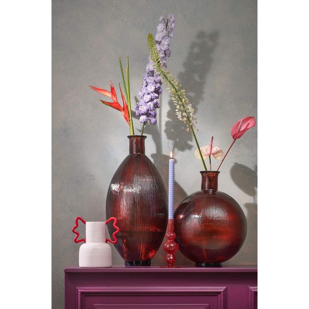 KantoormeubelenPlus Firenza Fles Vaas - H59 x Ø29 cm - Gerecycled Glas - Donkerbruin