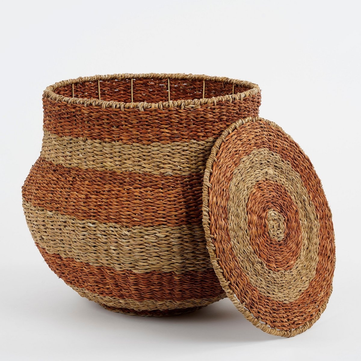 KantoormeubelenPlus Tacoma Opbergmand met Deksel - H48 x Ø55 cm - Jute - Oranje