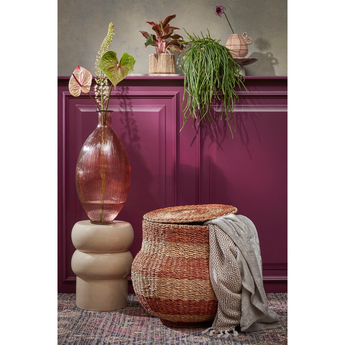 KantoormeubelenPlus Tacoma Opbergmand met Deksel - H48 x Ø55 cm - Jute - Oranje