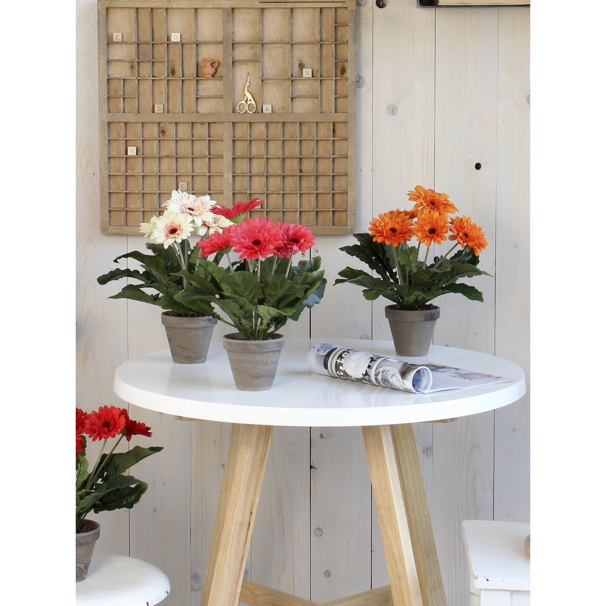 KantoormeubelenPlus Gerbera Kunstplant in Bloempot Stan - H35 x Ø30 cm - Crème
